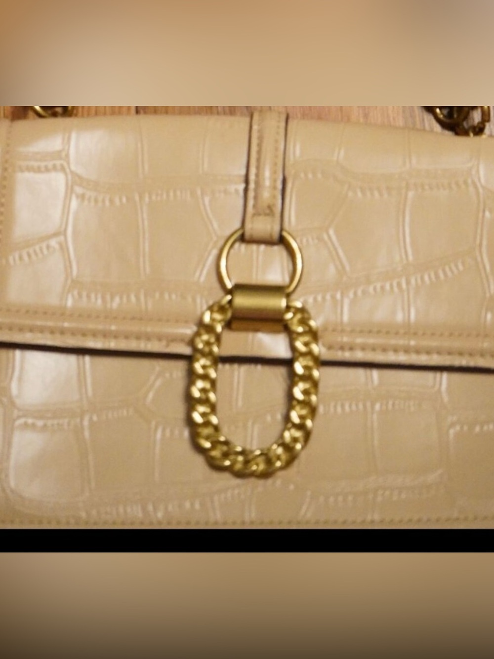 Beige Croc-Embossed Chain Crossbody Bag